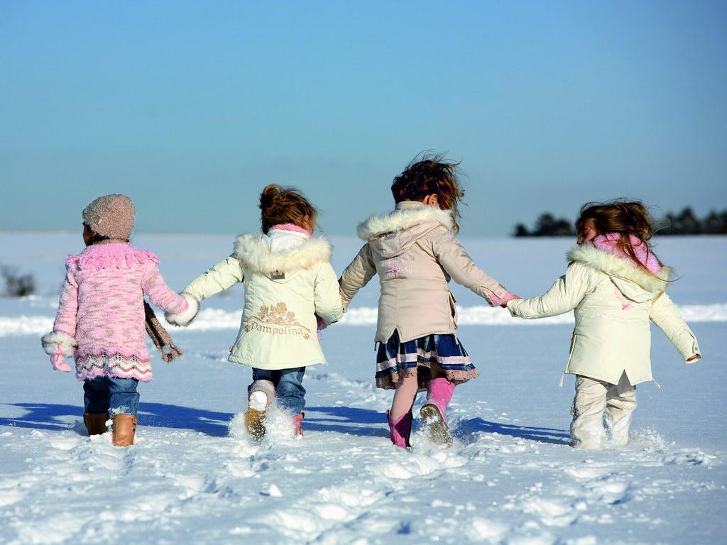 Girls backs in snow